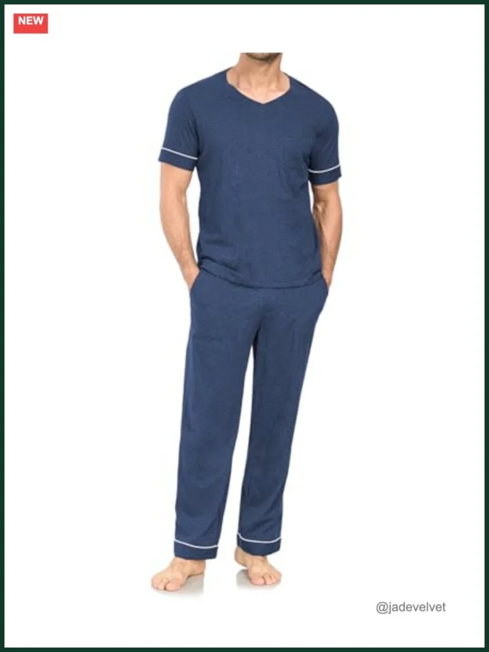 Men's Cotton Pajama Set Short Sleeve Sleepwear with Pockets Soft Lightweight